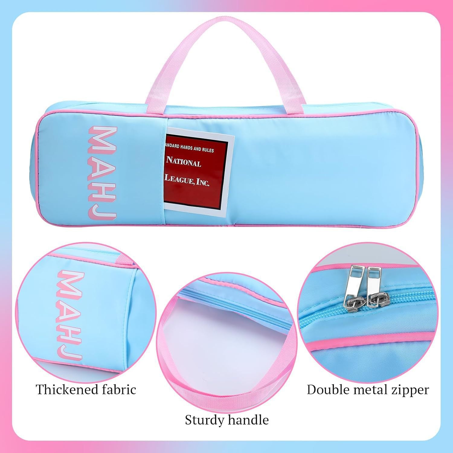 Interior view of USA Mahjong Co. Socialite Travel Kit with four acrylic Mahjong racks and a luxury carrying case.