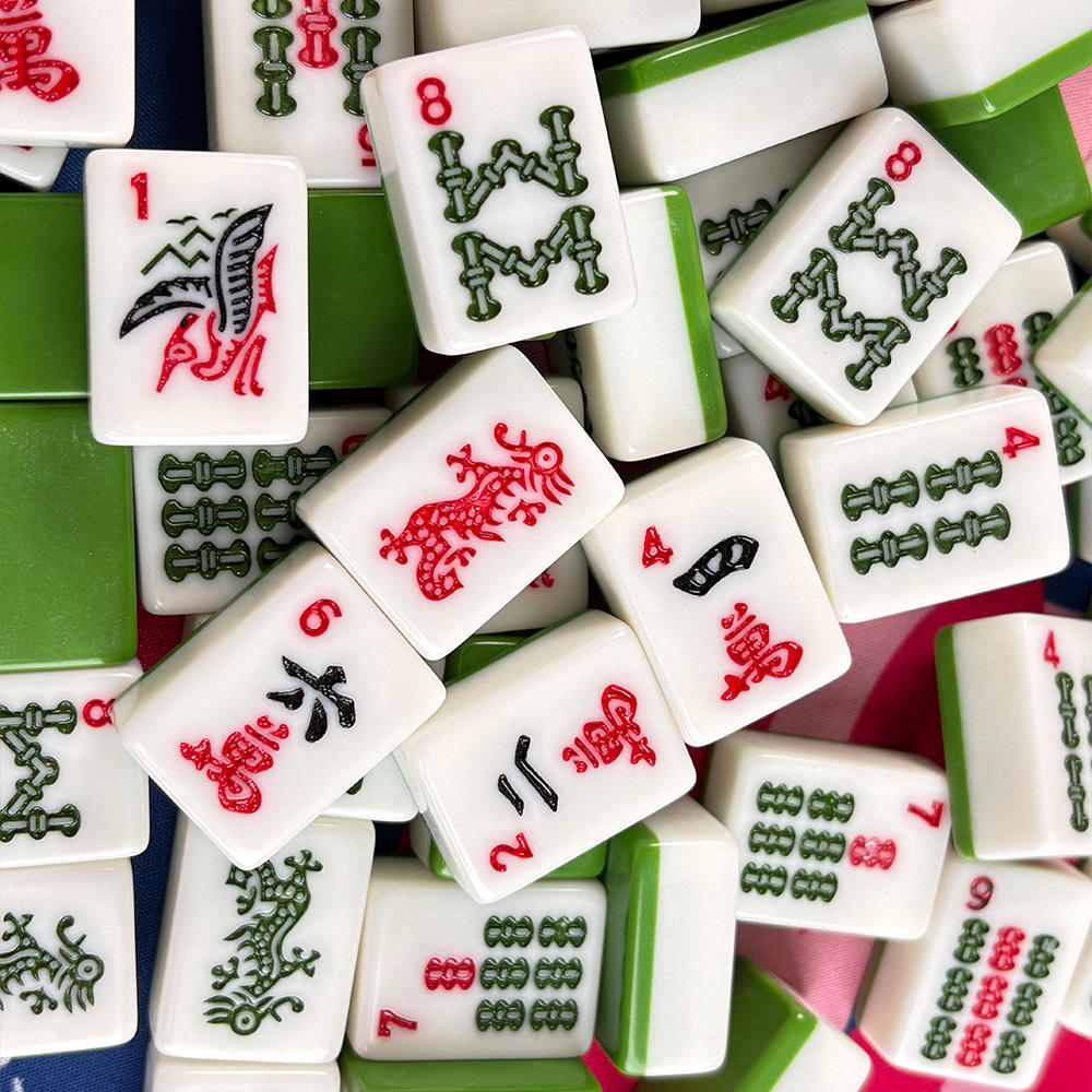 The Emerald Line | Premium Melamine NMJL American Mahjong Set - 166 Tiles with Green Backs
