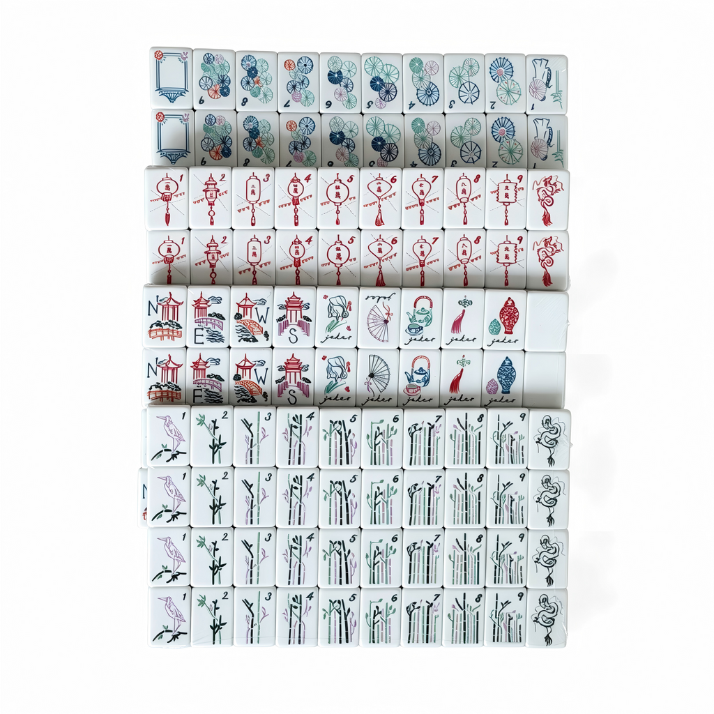 American Mahjong Set by USA Mahjong Co. featuring 166 jade-green tiles with marbled sage backs, including jokers and spares.