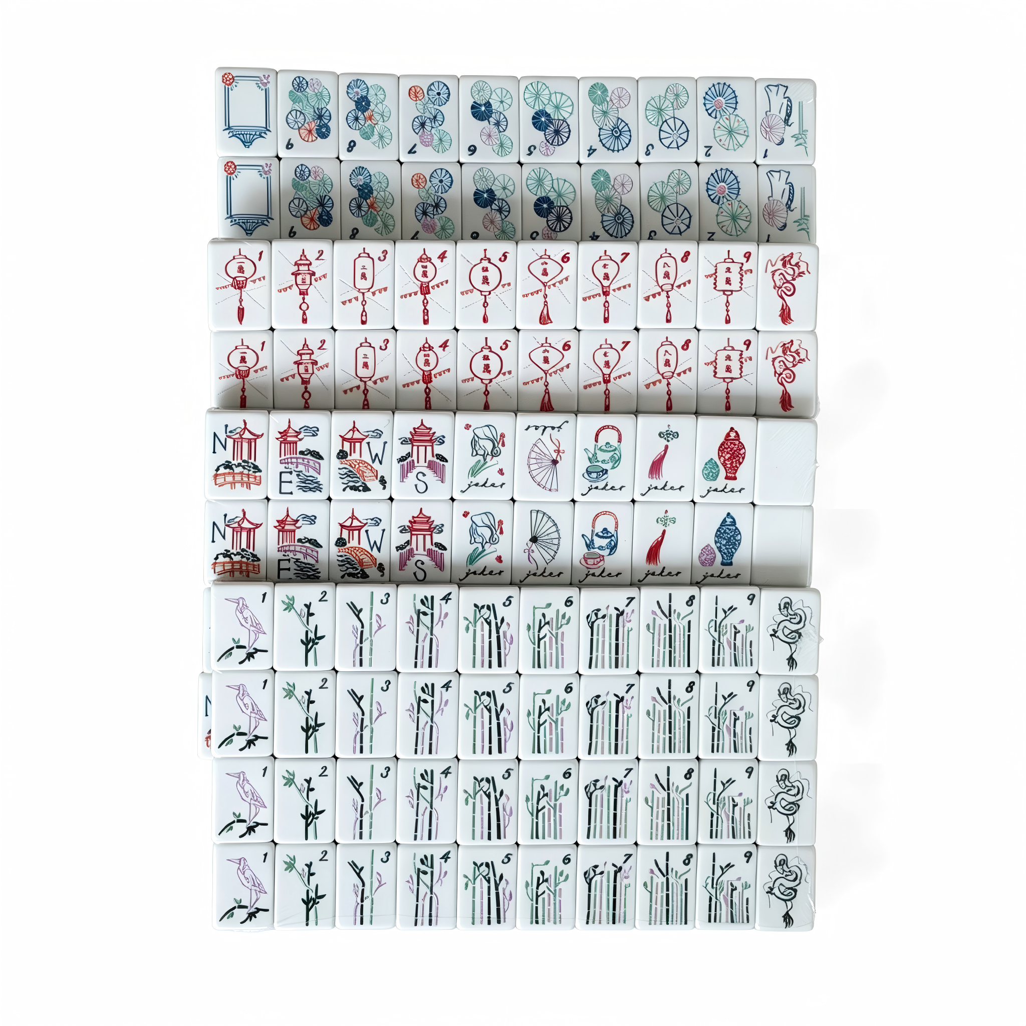 American Mahjong Set by USA Mahjong Co. featuring 166 jade-green tiles with marbled sage backs, including jokers and spares.