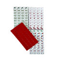 American Mahjong Set by USA Mahjong Co. with 166 weighted acrylic tiles featuring bold ruby red backs and marbled designs.