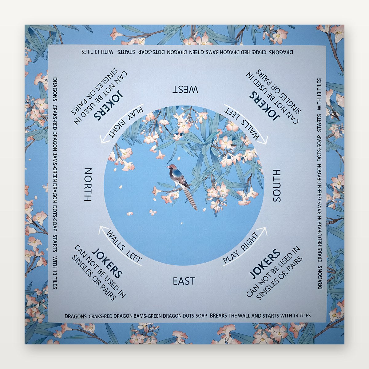 Light blue American Mahjong Mat by USA Mahjong Co., 800mm size with non-slip 3mm rubber, part of Serene Collection.