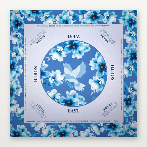 Light blue American Mahjong Mat by USA Mahjong Co. featuring non-slip 3mm rubber surface with elegant cerulean and kingfisher design.